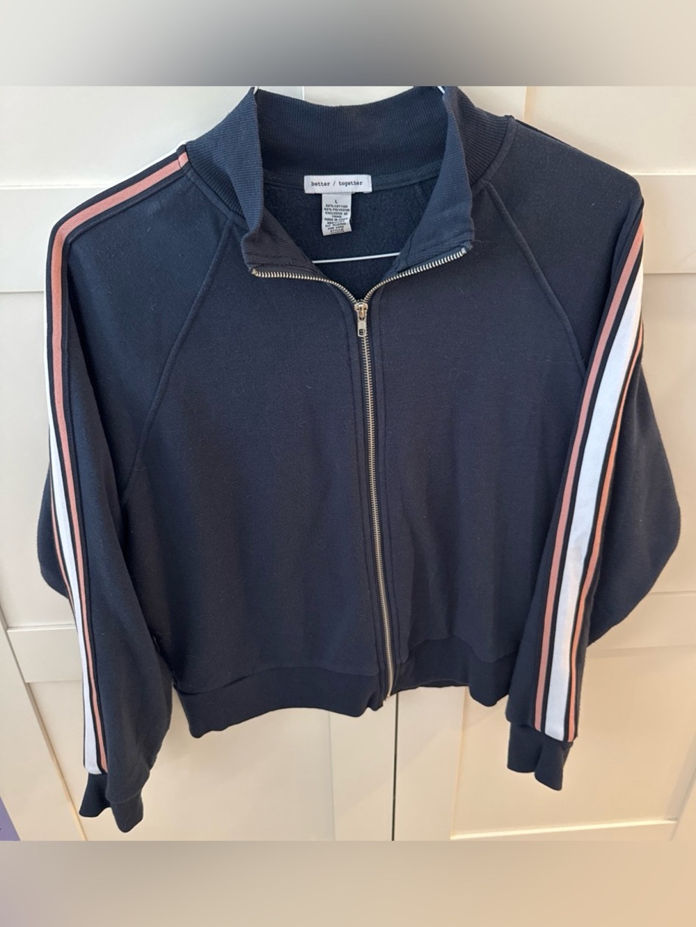 Navy Zip-Up Track Jacket with Pink & White Stripe Tennis Skirt